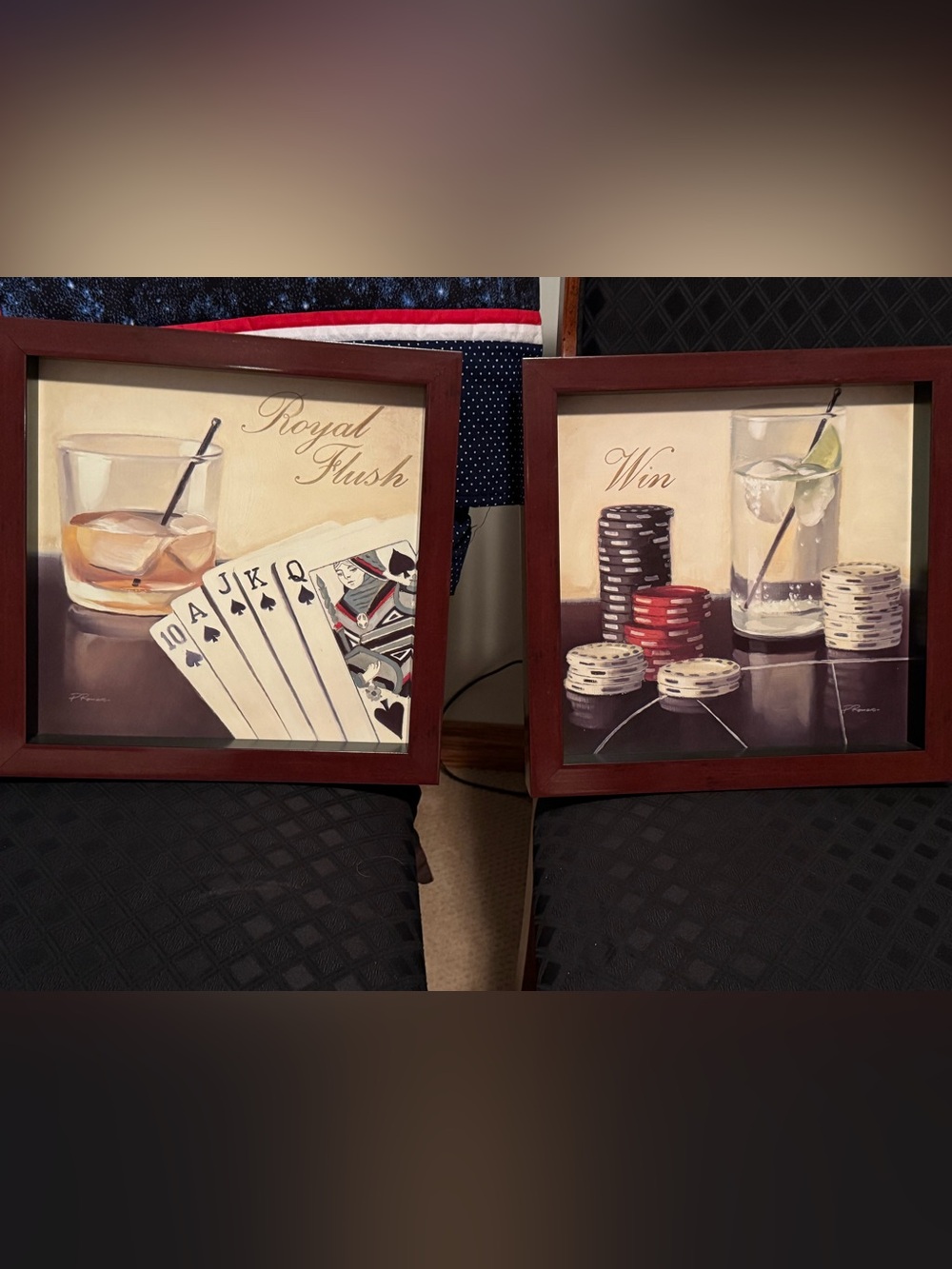 Unbranded Set of 2 Brown Framed Casino-Themed Wall Art Prints